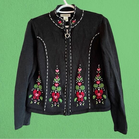 Vintage Orvis knit zip up cardigan embroidered - Picture 2 of 9